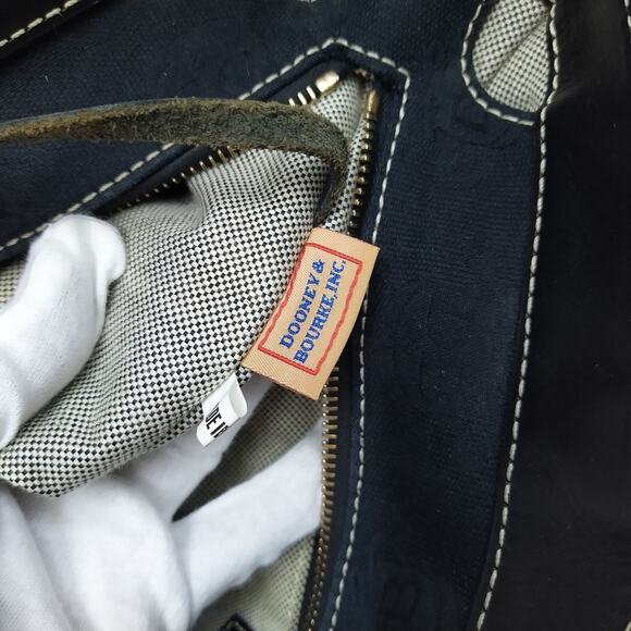 Dooney & Bourke Dark Blue Canvas DB Printed Buckle Pocket Zipper Tote Bag - Picture 13 of 16